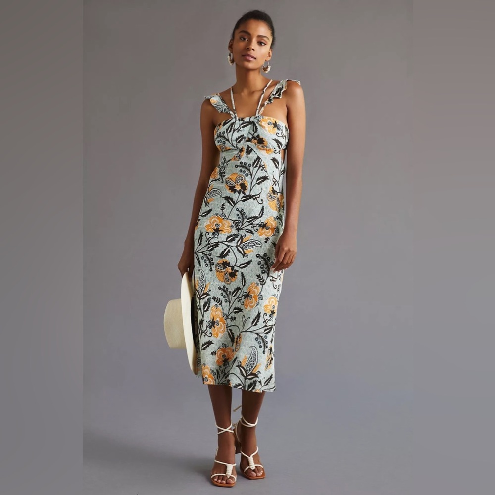 Anthropologie Floral Halter Slim Midi Dress